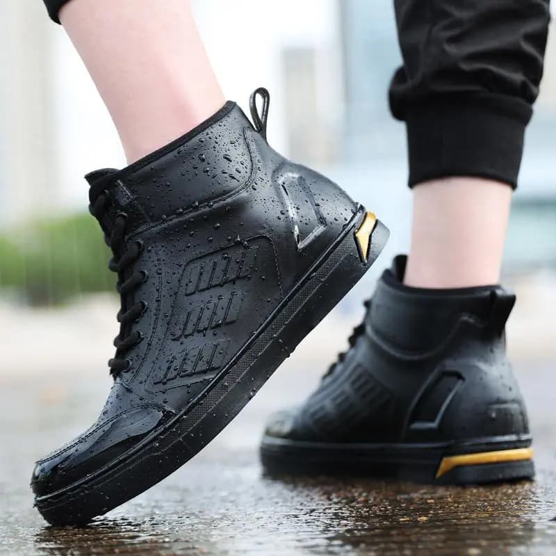Bottes de pluie homme cheville imperméables noires mode casual pêche tailles 39-44
