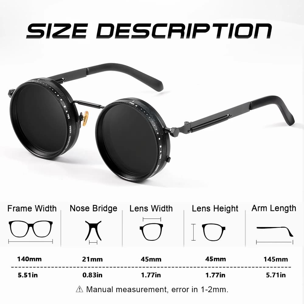 Lunettes rondes polarisées CRIXALIS pêche - Réglage ND9 atténuation rétro punk outdoor UV400