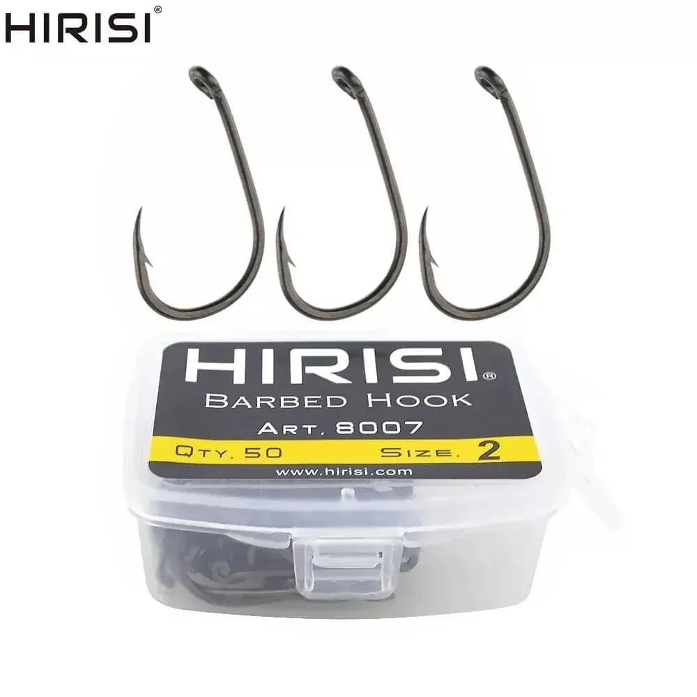 Hameçons carpe barbelés Hirisi 50 pièces - Acier carbone haute qualité avec œillet anneau tailles 2/4/6/8