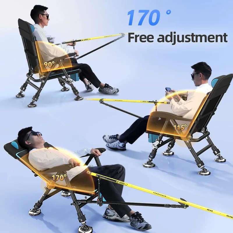 Fauteuil pêche pliant confortable à pieds télescopiques léger camping activités extérieures