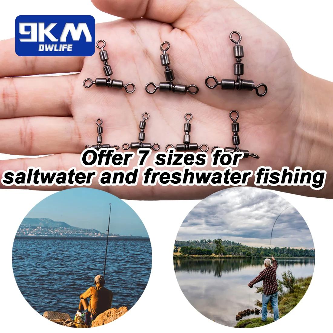 3 Way Fishing Swivels 15-30Pcs - Double Rolling Swivels T-Shape Triple pour Pêche en Mer et Rivière