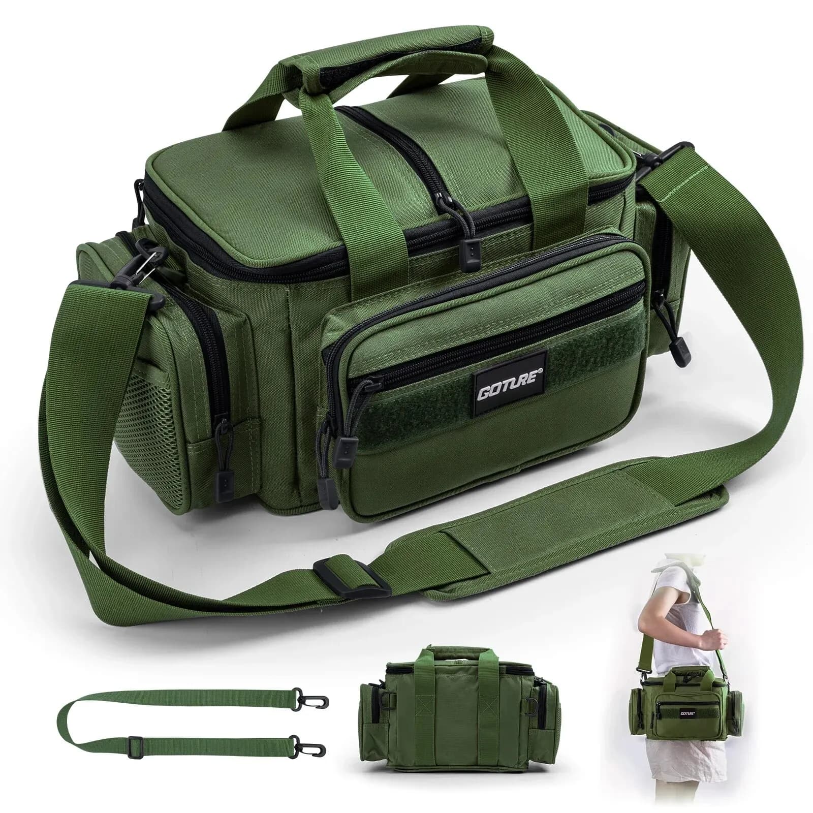 Sac pêche capacité 600D Oxford épaule 38x23x19cm cyclisme camping pique-nique équipement extérieur