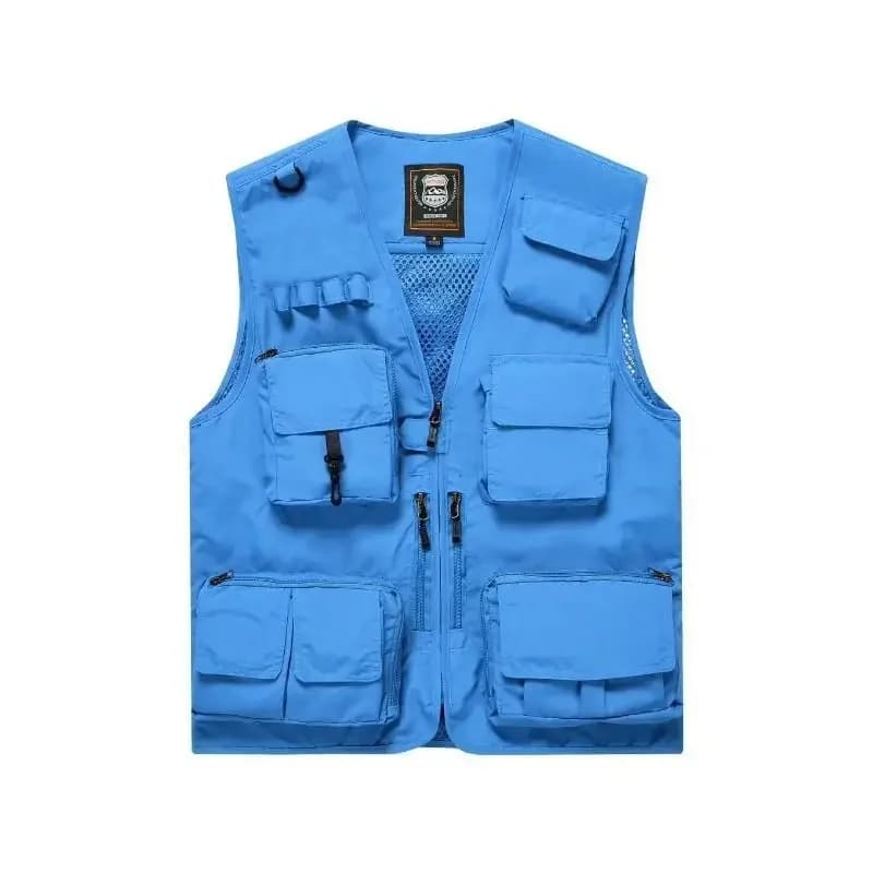 Gilet été grande taille multi-poches personnalisable - Veste unisext randonnée escalade pêche - Logo imprimé