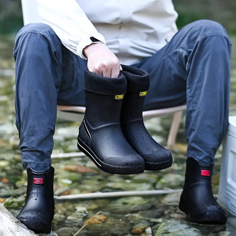 Chaussures de pluie mode homme basses antidérapantes pêche cuisine travail caoutchouc