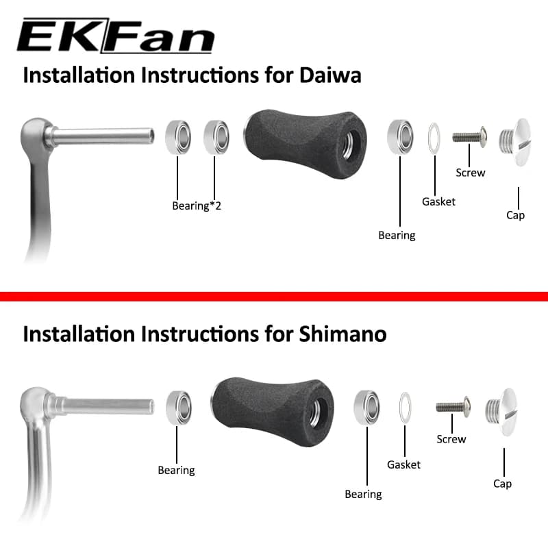 Poignées de manivelle EKFan EVA 7.6G avec roulements 7x4x2.5mm pour moulinet spinning et baitcast 4mm