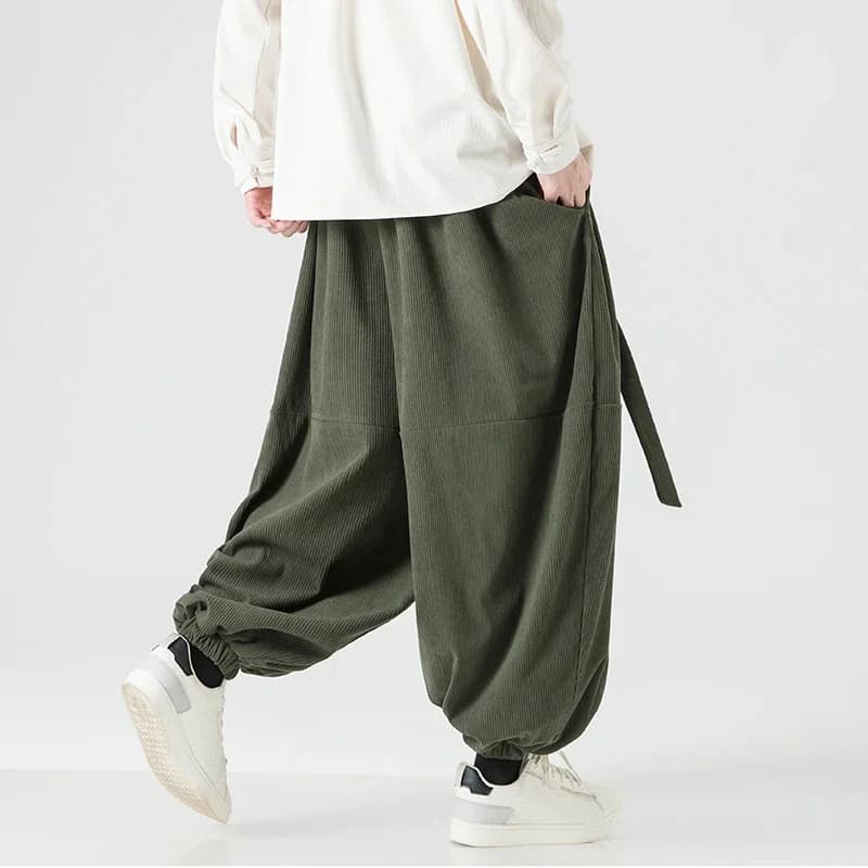 Pantalon oversize velours côtelé large pour pêche confortable homme femme élastique