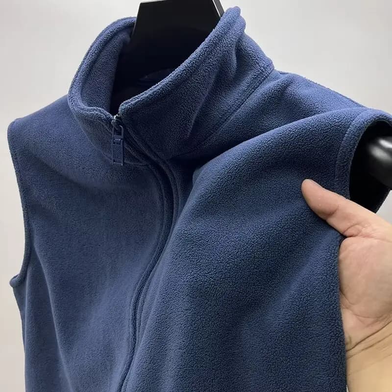 Veste polaire épaisse à fermeture éclair unisexe pour pêche hivernale - Couleur unie col montant