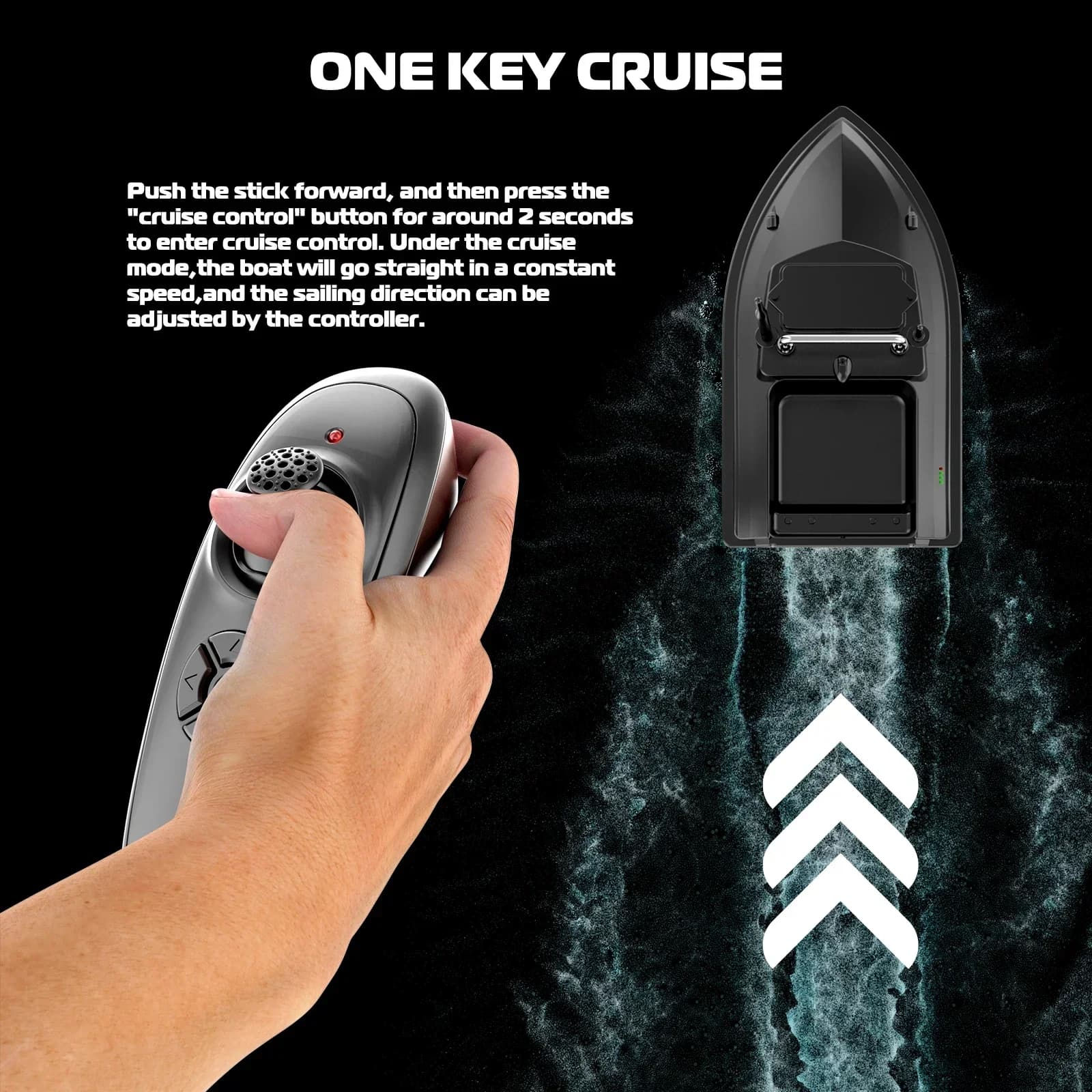 Bateau appât télécommandé 500m 2kg charge - vitesse fixe étanche lumière nuit pêche