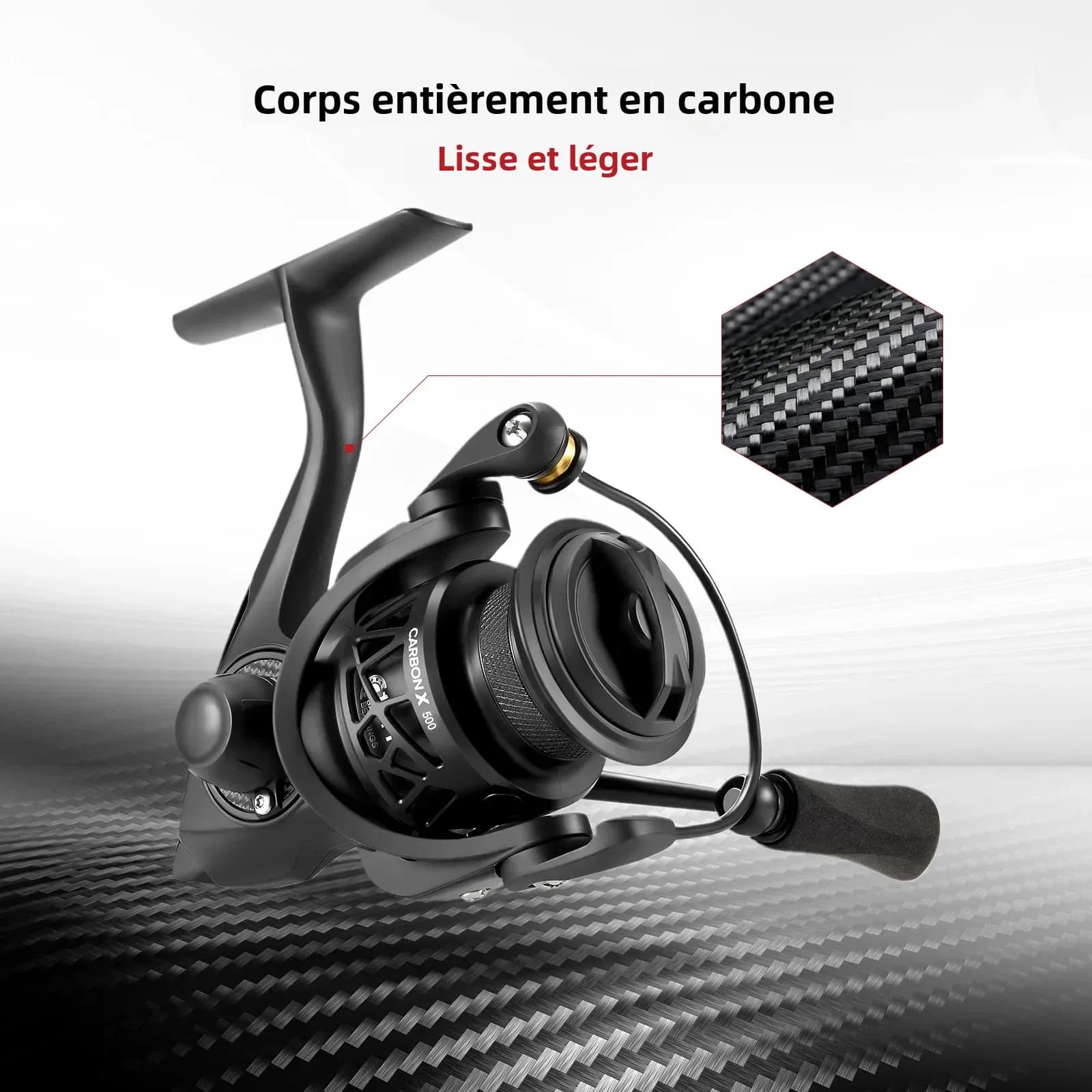 Moulinet Spinning Piscifun Carbon X Ultraléger 145g 15kg Max 5.2:1/6.2:1 11BB Eau Douce 1000-4000