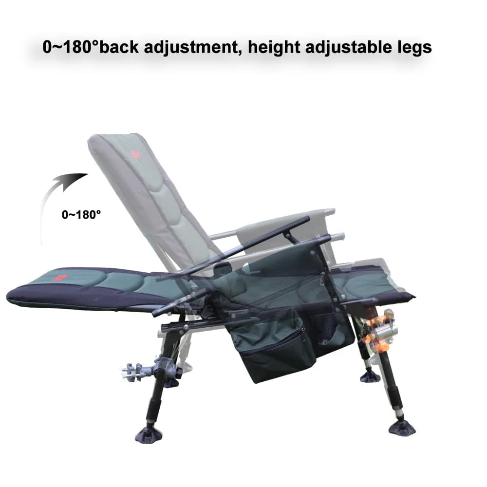 Chaise de pêche 150kg multifonction avec dossier haut réglable 160° pour camping et loisirs extérieurs