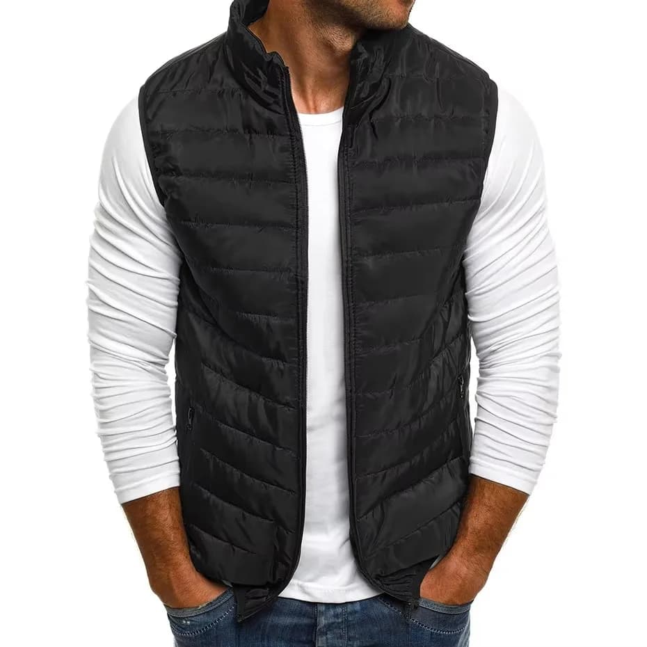 Gilet matelassé sans manches col montant homme hiver - Veste chaude en coton pour pêche