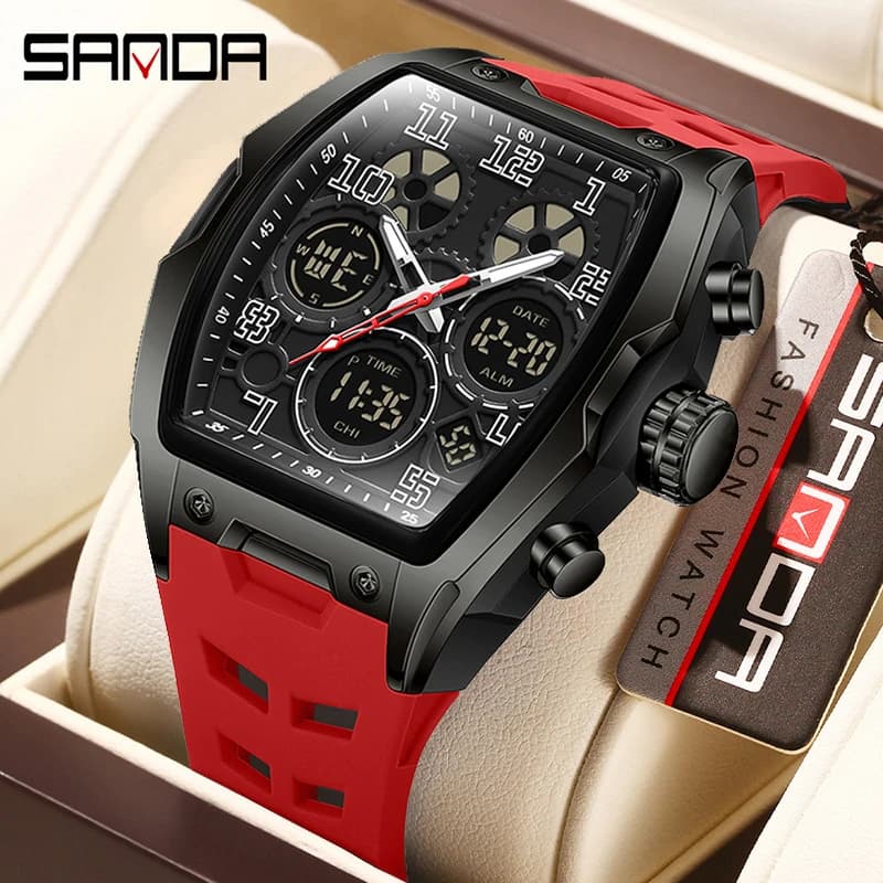 Montre homme double affichage digitale militaire luxe 2025 - Bracelet silicone sport étanche