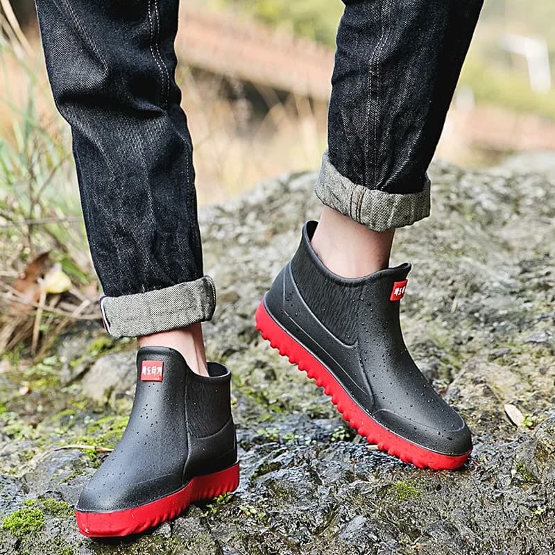 Bottes de pêche imperméables cheville homme - Chaussures PVC respirantes confortables pour pêche extérieure