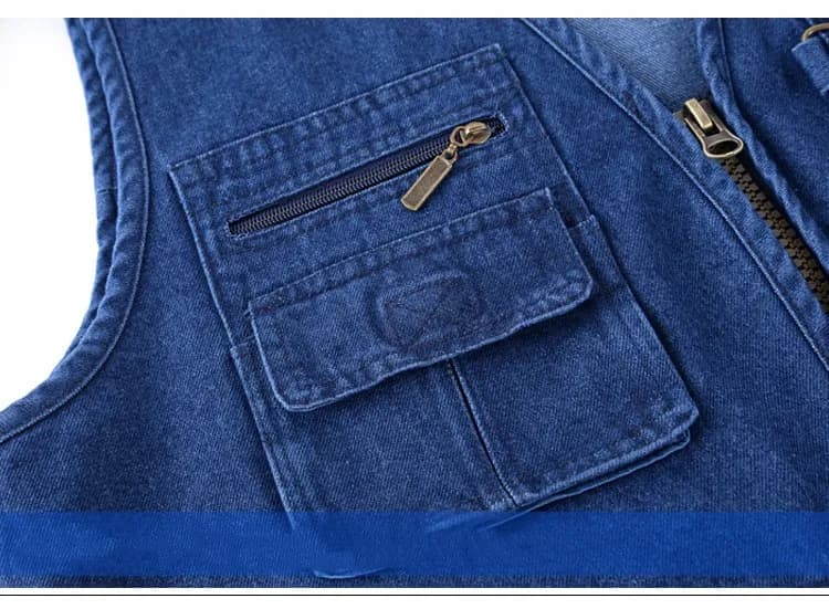 Veste sans manches en jean coton homme 16 poches casual outdoor plus taille 5XL