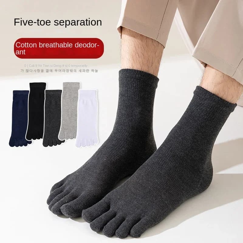 Chaussettes cinq doigts homme coton pur absorption transpiration mi-bas séparation orteils pêche