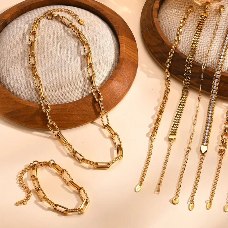 Bracelet chaîne acier inoxydable doré 18K - Twist paperclip ajustable bijou pêche tendance