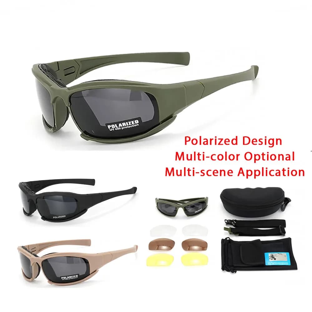 Lunettes tactiques 2025 4 lentilles - Protection polarisée pour pêche, vélo et sports outdoor