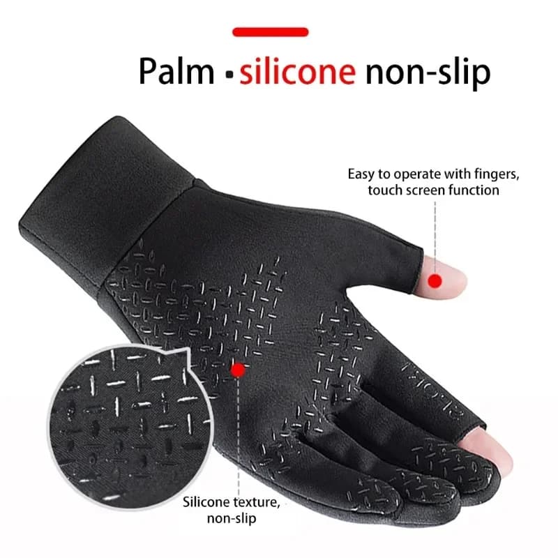 Gants pêche hiver homme femme chauds anti-dérapant écran tactile deux doigts coupés
