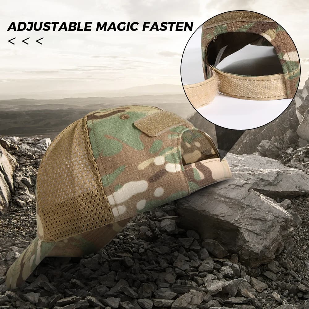 Casquette baseball camouflage crâne tactique armée velcro grid brodée protection solaire