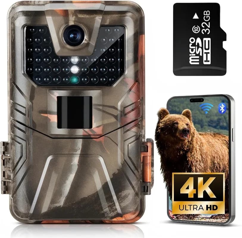 Caméra trail WiFi 4K 48MP Bluetooth vision nocturne 0.2s déclenchement angle large étanche