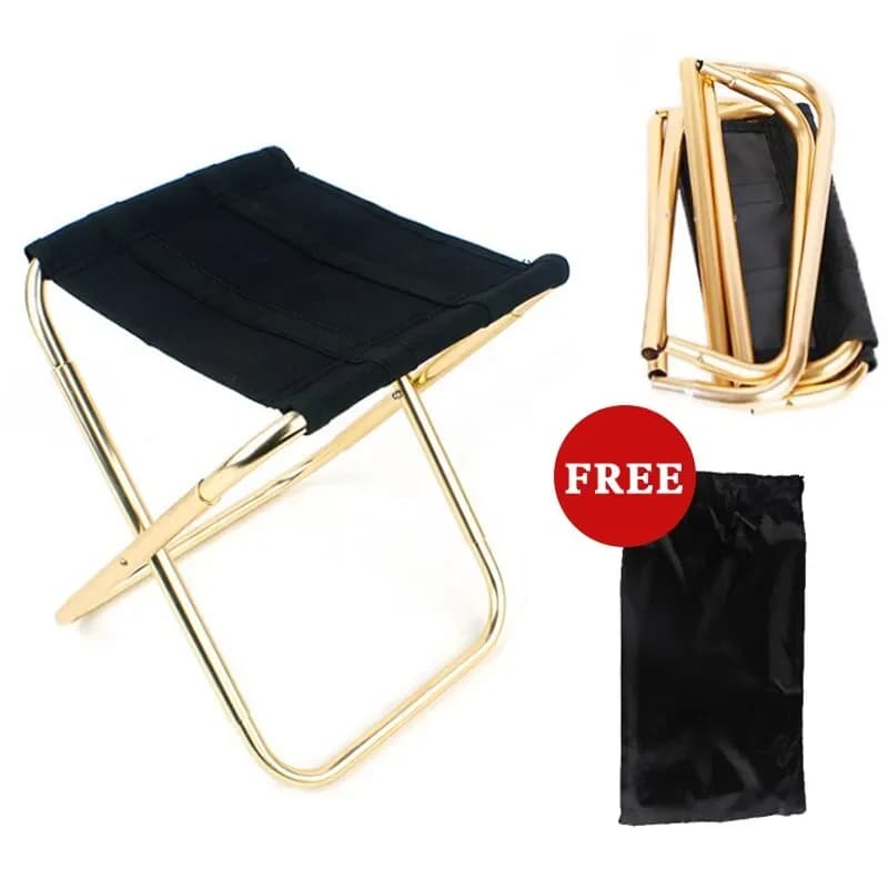 Chaise camping pliante aluminium doré avec housse tabouret pêche siège extérieur transport