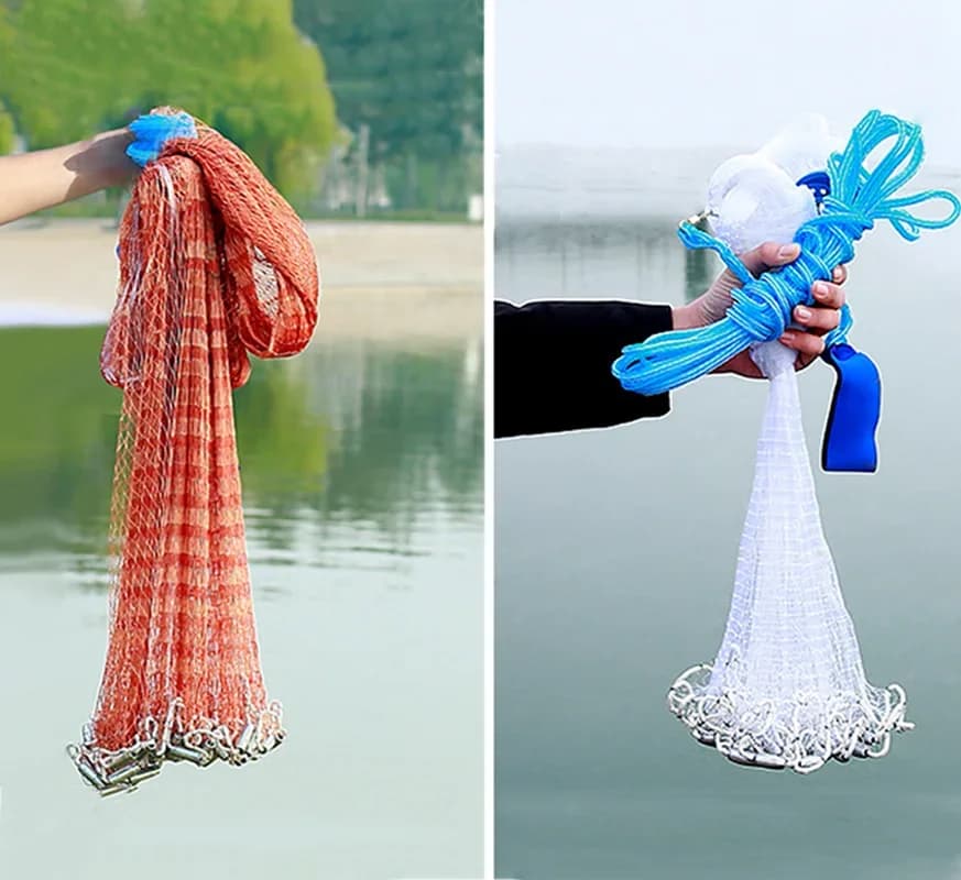 Filet de pêche lancé à main Lawaia avec plombs acier, multifilament et monofilament pour captures en extérieur