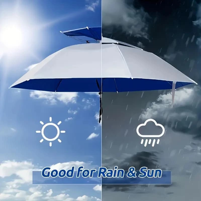 Chapeau parapluie de pêche pliable protection solaire et pluie double couche UV 50+
