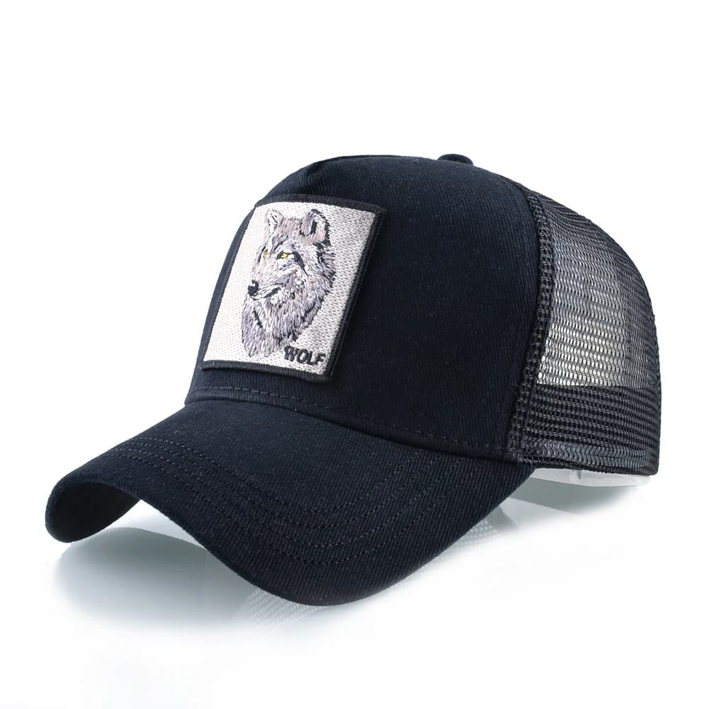 Casquette baseball loup brodé snapback pêche outdoor respirante visière unisexe fashion
