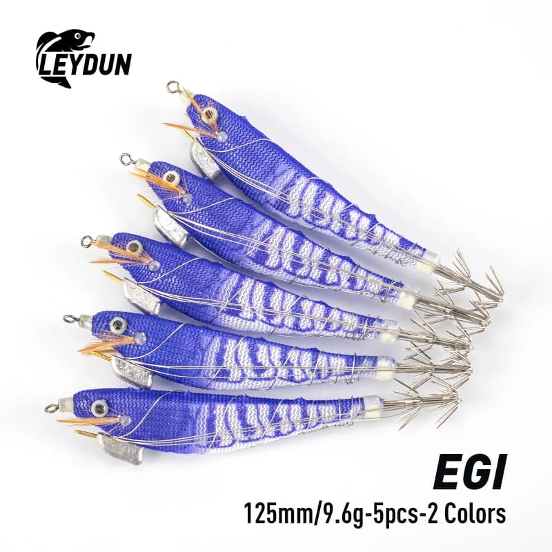 Set 5 leurres lumineux LEYDUN pour calmar et seiche - Appâts egi purple pour pêche profonde en mer
