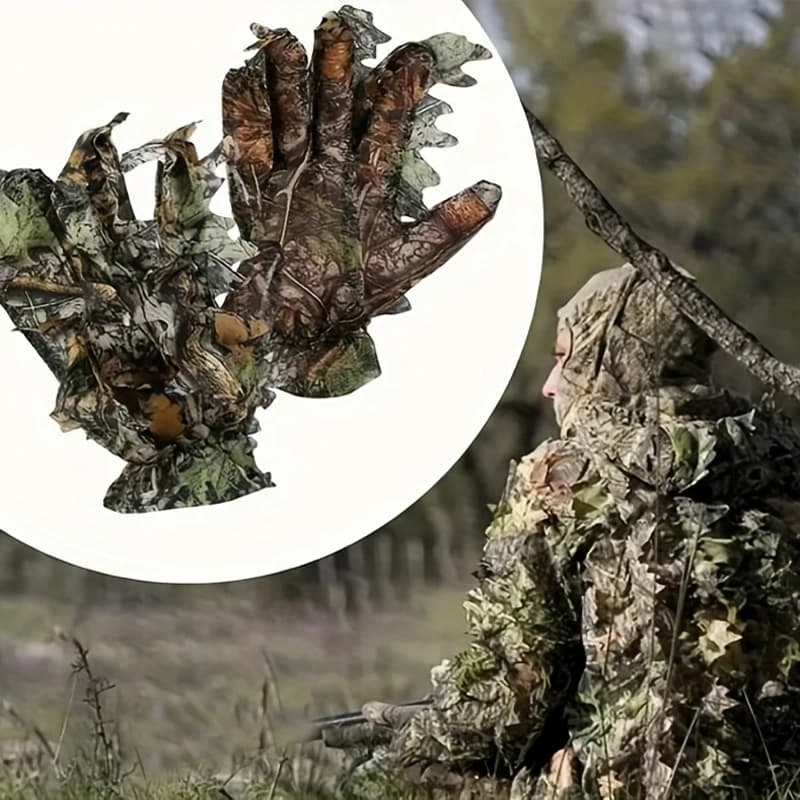 Gants camouflage feuilles jungle - Accessoire pêche discret pour approche des poissons méfiants