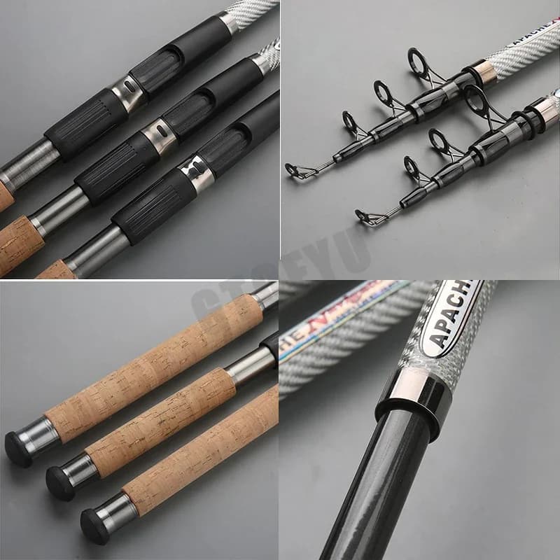 Canne à pêche télescopique carpe 2.1m à 3.6m portable longue portée 50-150g manche bois pêche spinning