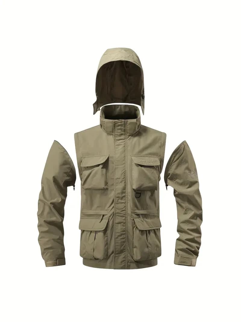 Veste homme démontable anti-vent imperméable multi-poches pour pêche outdoor