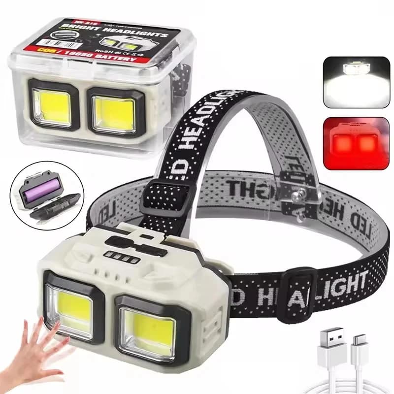 Lampe frontale COB HOMEFISH rechargeable USB pêche extérieure - Éclairage puissant camping