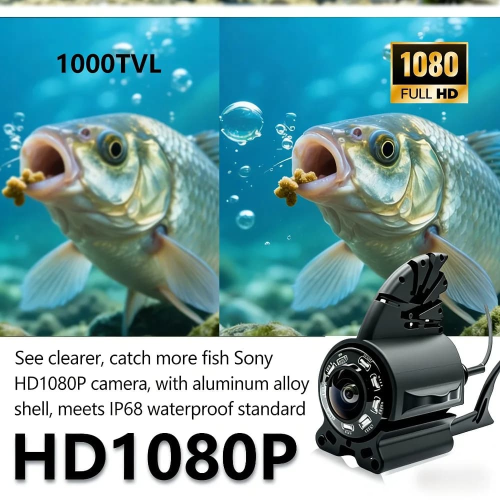 Caméra sous-marine DVR 8" pour pêche avec écran 1280x720, vision 1080P Full HD jusqu'à 20m de profondeur