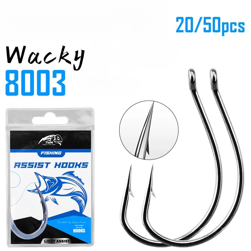 Hameçons 8003 20/50 pièces 3#-3/0# acier carbone pour pêche à la carpe avec appâts souples