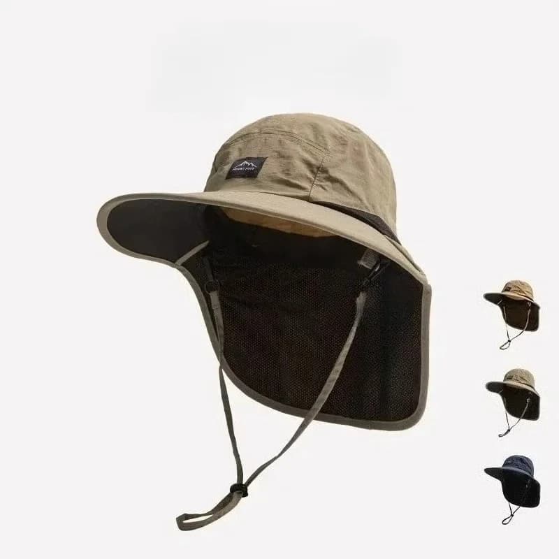 Chapeau pêcheur anti-vent séchage rapide avec rabat nuque - Protection UV pour activités outdoor