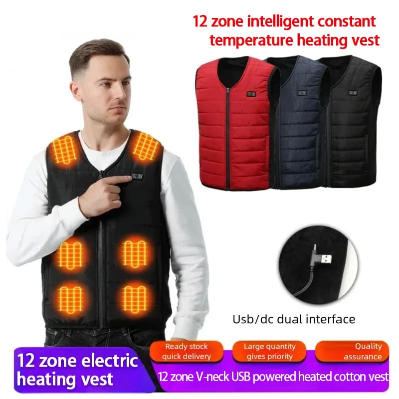 Gilet chauffant homme 12 zones contrôle intelligent - Veste thermique lavable pour pêche hiver plein air