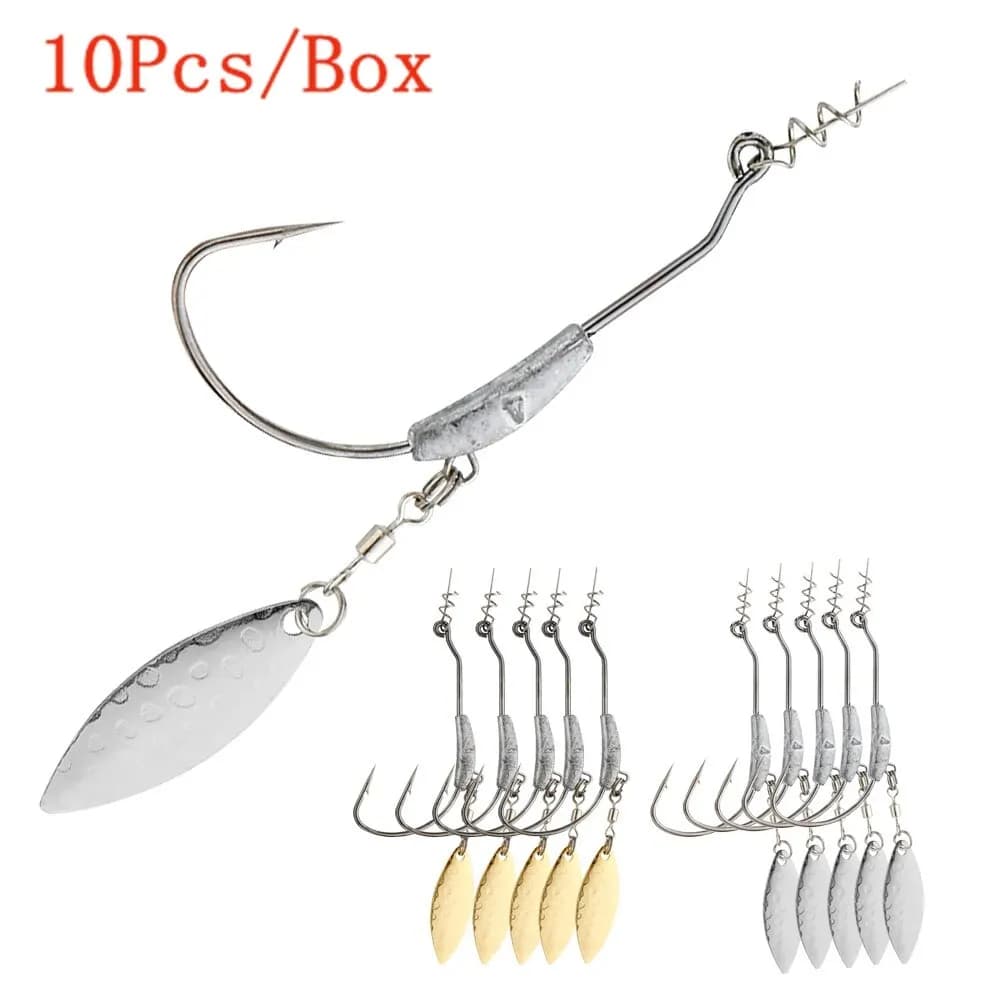 10 hameçons jig head avec spin lock pin pour pêche au leurre souple - Poids 2G 3G 4G, acier carbone
