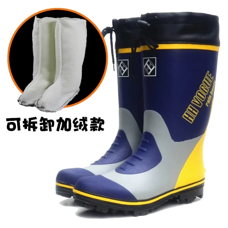 Bottes de pêche homme étanches et antidérapantes avec doublure polaire - Chaussures de pluie hiver chaudes tailles 39 à 46