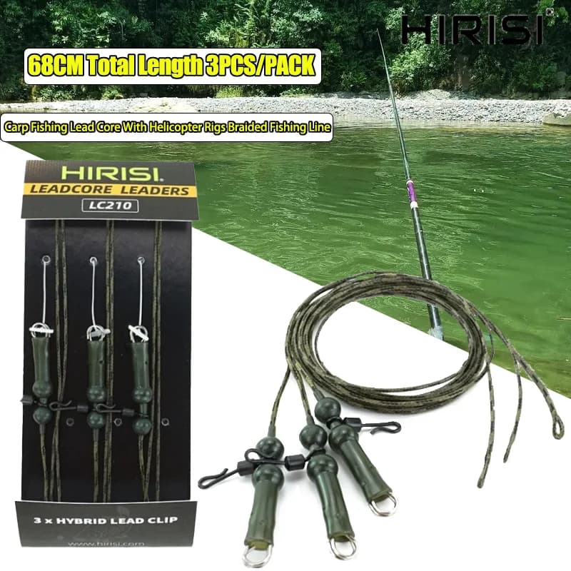 HIRISI 3PCS Plombée Carpe 68CM avec Rigs Hélicoptère - Ligne Tressée Accessoires Carpe