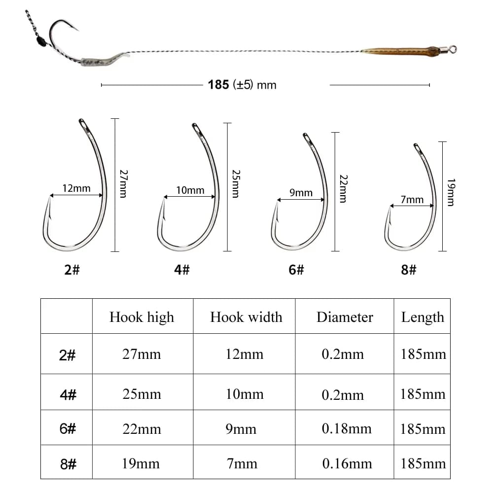 Montages carp fishing prêts à pêcher - 6 hair rigs avec ligne pour bouillettes