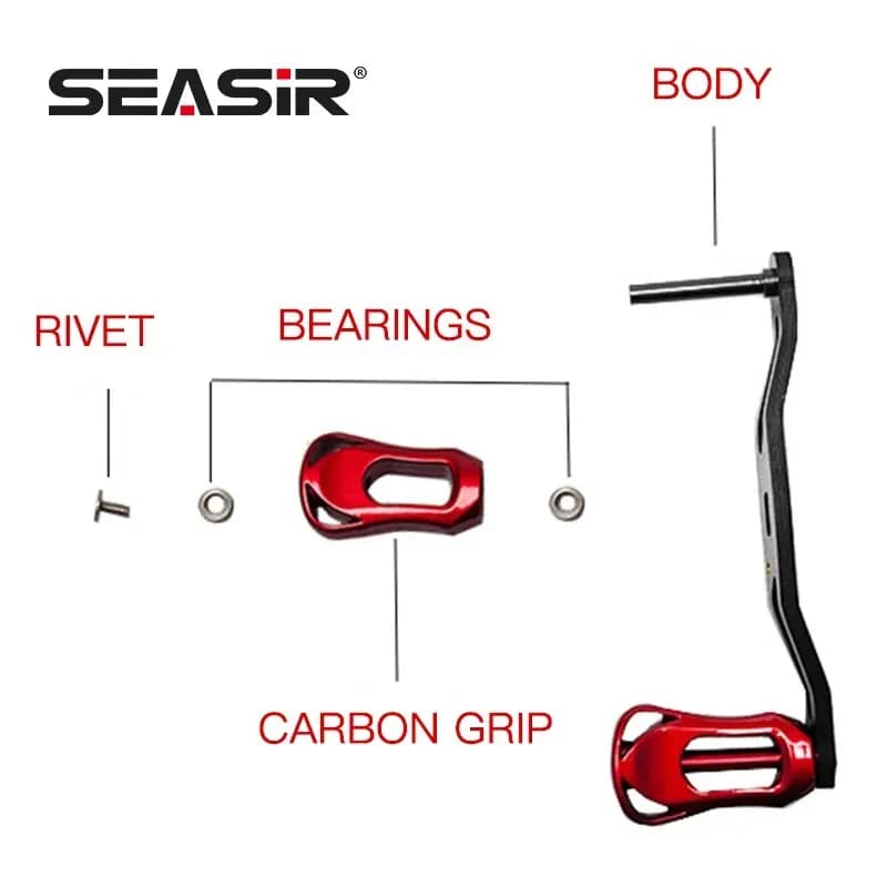 Manivelle carbone SEASIR pour moulinets casting - 6 couleurs disponibles pour Daiwa et Shimano