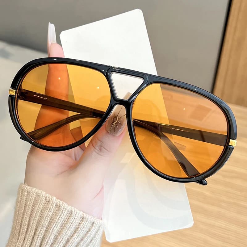 Lunettes de soleil ovales pilote vintage pour randonnée pêche femme - Style punk double monture