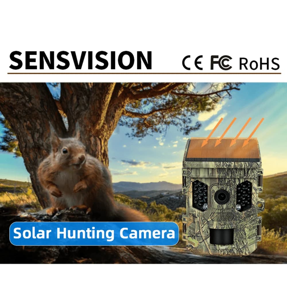 Caméra faune énergie solaire 4K 1080P - Vision nocturne étanche BT WiFi APP 16MP détection mouvement