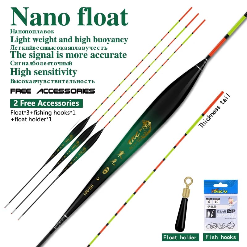 Kit pêche 3 flotteurs nano + hameçons + support - Flotteur vertical queue épaisse visible