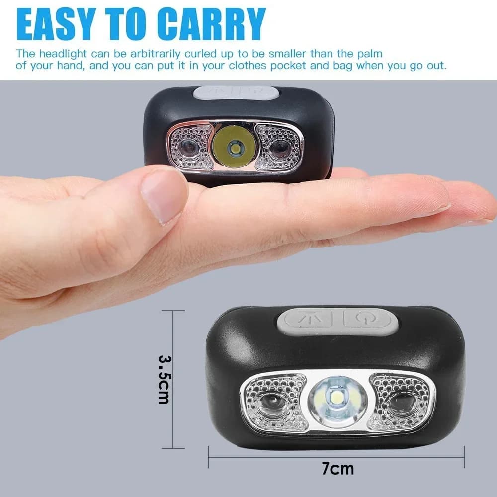 Lampe frontale à induction mini LED rechargeable pour pêche portable et éclairage puissant