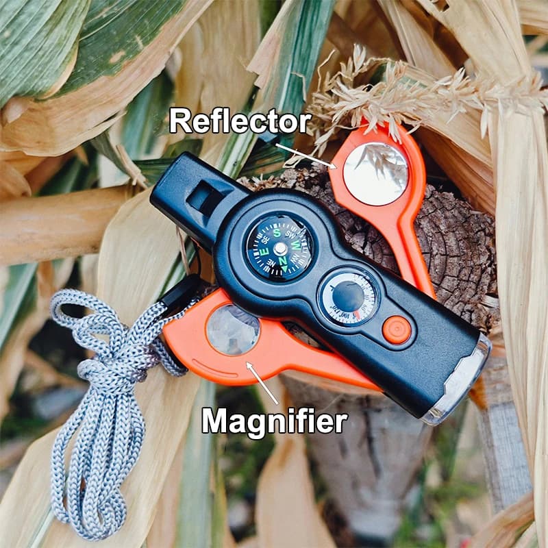 Sifflet survie 7-en-1 multifonction avec LED et boussole pour activités outdoor pêche