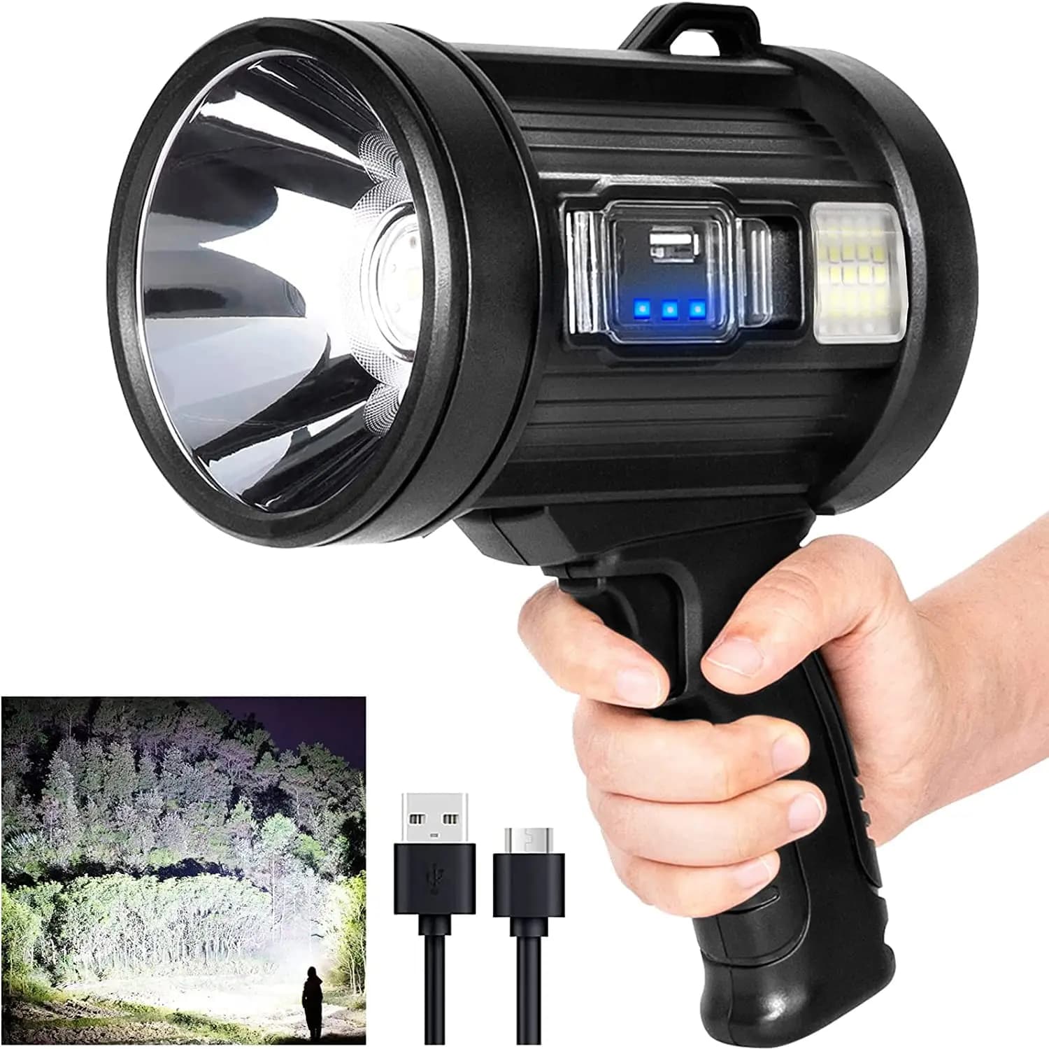 Projecteur rechargeable 1 million de lumens pour pêche - Éclairage puissant avec panneau solaire