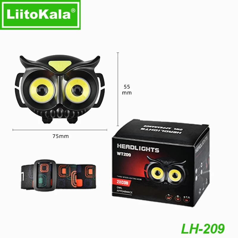 Lampe frontale LiitoKala Petite Chouette LH-208 209 compatible piles AAA pour randonnée et pêche légère