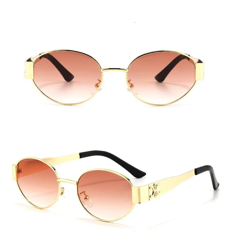 Lunettes de soleil designer ovales métal doré - Style rétro glamour pour pêcheurs élégants hommes et femmes